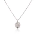 Detailed view of stainless steel oval Miraculous Medal pendant with pink beads - Platinum Pink Rhinestone