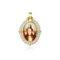 Religious Jesus sacred heart pendant with imitation pearls and gold plated finish - Painted Sacred Heart Style (ZYN-YWK768G-H款)