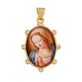 18K gold plated vintage religious Virgin Mary pendant with cubic zirconia detail - Virgin Mary Oval Charm (S029230-23)