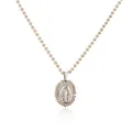 Exquisite detail of silver-tone Virgin Mary pendant with champagne beaded chain necklace - White Gold Champagne Rhinestone