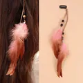 Extensión de clip para el pelo boho con plumas rosas y marrones para un look de vacaciones - Estilo Rosa (DC1006) / 1 Pieza / Rosa