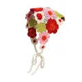 Handmade crocheted floral triangle bandana with vintage pastoral style hair tie - One Size / Romantic Garden Red