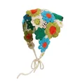 Handmade crochet floral triangular headscarf with vibrant retro knit flower patterns - One Size / Romantic Garden Blue