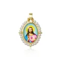 Elegant oval gold-plated brass pendant featuring a Jesus relief and faux pearl border - Sacred Heart of Jesus Style (ZYN-YWK768G-B款)