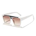 Modische Oversize-Quadrat-Sonnenbrille mit weißem Rahmen und braunem Verlaufsglas - Schwarz Weiß Rahmen Tee Gläser