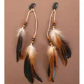 Pinzas para el pelo de plumas largas de estilo étnico bohemio con cuentas de madera - Estilo Madera Natural (DC1006) / 1 Pieza / Color Madera Natural