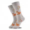 Vue détaillée de chaussettes grises avec motifs jacquard de renard mignon et fleurs colorées - Gm0022