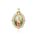 Elegant gold-plated oval pendant featuring religious Virgin Mary image and imitation pearl border - Praying Virgin Mary Style (ZYN-YWK768G-C款)