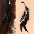 Fermaglio per capelli in piuma nera bohémien vintage con nappa etnica per vacanze - Stile CCB Nero (DC1006) / 1 Pezzo / Nero