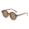 Occhiali da sole rotondi retrò con stampa leopardata per bambini, colore marrone moka - Khaki Leopardato