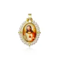 Oval Jesus portrait pendant with pearl border and gold-plated copper frame for DIY - Jesus Relief Style (ZYN-YWK768G-E款)