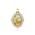 Elegant oval gold-plated religious pendant with white pearl border and Archangel Michael image - Angel Relief Style (ZYN-YWK768G-F款)