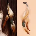 Fermaglio per capelli bohémien vintage con lunghe piume marroni per vacanze etniche - Stile CCB Naturale (DC1006) / 1 Pezzo / Naturale