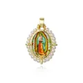 Oval gold-plated pendant with Our Lady of Guadalupe image and handmade imitation pearls - Virgin Mary Portrait Style (ZYN-YWK768G-G款)
