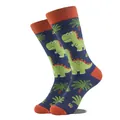 Vue détaillée de chaussettes mi-mollet avec des motifs de dinosaures et de palmiers - Gm0038