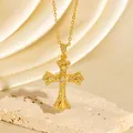 Elegante vergoldete Kreuzkette mit Zirkon-Steinen für einen luxuriösen Vintage-Look - Goldenes Pave-Stil (C00125) / 18K-Gold / Gold