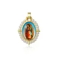 Religious oval pendant with Virgin of Guadalupe image and white faux pearl border - Blue Background Virgin Mary Style (ZYN-YWK768G-I款)