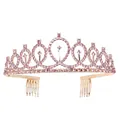 Elegant rose gold birthday girl tiara crown featuring pink crystals and side hair combs - Rose Gold Crown + Pink Diamond / Adult