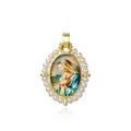 Gold-plated oval pendant with imitation pearls and Virgin Mary religious icon embossed image. - Virgin Relief Craft Style (ZYN-YWK768G-J款)