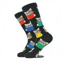 Chaussettes noires de haute qualité avec un joli motif jacquard de chats lisant des livres - Gm0032