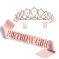 Elegant rose gold Birthday Girl sash with rhinestone tiara set for special birthday events - Girl Rose Gold Set / Adult