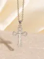 Elegante collana con pendente a croce in zirconi argentati e pietre scintillanti - Stile a Doppia Linea Cava Argentata (C00106) / Oro 18K / Argento