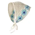 Handgefertigtes Häkel-Kopftuch mit blauem Blumenstickerei-Muster - Einheitsgröße / Gänseblümchen Blau