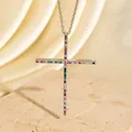 Exquisite silberne Kreuzkette mit lebhaften bunten Zirkonsteinen auf Steinsockel - Bunte Zirkonia Silber Stil (C00128) / 18K-Gold / Silber