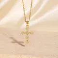 Eleganter goldener Kreuzanhänger mit funkelnden Zirkoniasteinen und feiner Kette - Goldenes Vintage Pave-Stil (C00109) / 18K-Gold / Gold