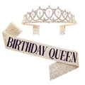 Sparkling rose gold birthday party set with rhinestone tiara and Birthday Queen sash - Quee Gold Set / Adult