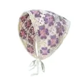 Handgefertigtes Vintage-Häkel-Dreieckskopftuch mit violetten und rosa Blumenmustern - Einheitsgröße / Kleeblatt Rosa Lila