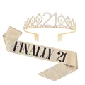 Glittering gold 21st birthday party set featuring rhinestone tiara and Finally 21 sash - 21st Birthday Gold Combo / Adult