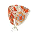 Handgefertigtes Häkel-Dreieckstuch mit orange-blauem Blumenstrickmuster für Damen - Einheitsgröße / Oma-Quadrat Blau Orange