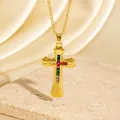 Goldene Kreuzkette mit lebhaften mehrfarbigen Zirkoniasteinen für Damen und Mädchen. - Goldener Regenbogen-Stil mit Farbverlauf (C00115) / 18K-Gold / Gold
