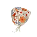 Handgefertigte Häkel-Blumenhaube mit weißen und orangefarbenen Gänseblümchen im Vintage-Stil - Einheitsgröße / Sechsblättrige Blume Orange Blau
