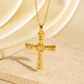 Elegante vergoldete Kreuzkette mit funkelnden Zirkonsteinen für einen edlen Look - Goldener Rechteckiger Zirkonia-Stil (C00117) / 18K-Gold / Gold
