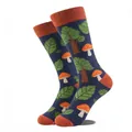 Chaussettes mi-hautes bleu marine avec motifs jacquard de champignons, arbres et feuilles - Gm0035