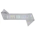 Premium silver glitter birthday sash with holographic Happy Birthday text and pin - Happy Double Wine Glass Design (silver Iridescent) / Adult