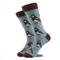 Chaussettes mi-mollet bleu clair tendance avec motifs d'oiseaux pixelisés marron - Gm0039