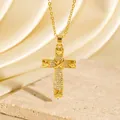 Luxuriöse vergoldete Kreuzkette mit funkelndem Zirkon-Pavé-Anhänger im Herzdesign - Goldener Herz-Kreuz-Stil (C00121) / 18K-Gold / Gold