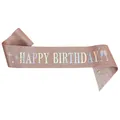 Elegant rose gold glitter birthday party sash with holographic Happy Birthday text - Happy Double Wine Glass Design (rose Gold Iridescent) / Adult