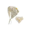 Handgefertigtes Vintage-Häkelkopftuch und Lätzchen-Set mit gelben Blumenakzenten - Einheitsgröße / Ananas