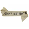 Sparkling gold glitter birthday party sash with Happy Birthday text and glass graphics - Happy Double Wine Glass Design (gold Background With Black Lettering) / Adult
