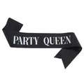 Elegant black glitter sash with iridescent silver Party Queen text for celebration - Part Queen (black With Iridescent Colors) / Adult