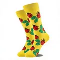 Chaussettes jaunes vives avec motifs jacquard mignons de coccinelles et de feuilles. - Gm0049