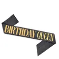 Black glitter birthday sash with Birthday Queen golden lettering for party decor. - Birthday Queen (black Background With Gold Lettering) / Adult