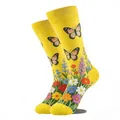 Chaussettes mi-hautes jaune vif avec des motifs jacquard complexes de papillons et fleurs - Gm0051
