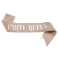 Elegant rose gold glitter birthday party sash featuring Party Queen holographic lettering - Part Queen Rose Gold Iridescent / Adult