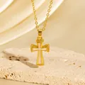 Elegante vergoldete Halskette mit Kreuzanhänger und einem feinen zartrosa Inlay - C00134 / 18K-Gold