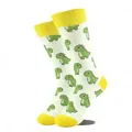 Chaussettes mi-hautes mignonnes à motif dinosaure vert avec revers et orteils jaune vif - Gm0054